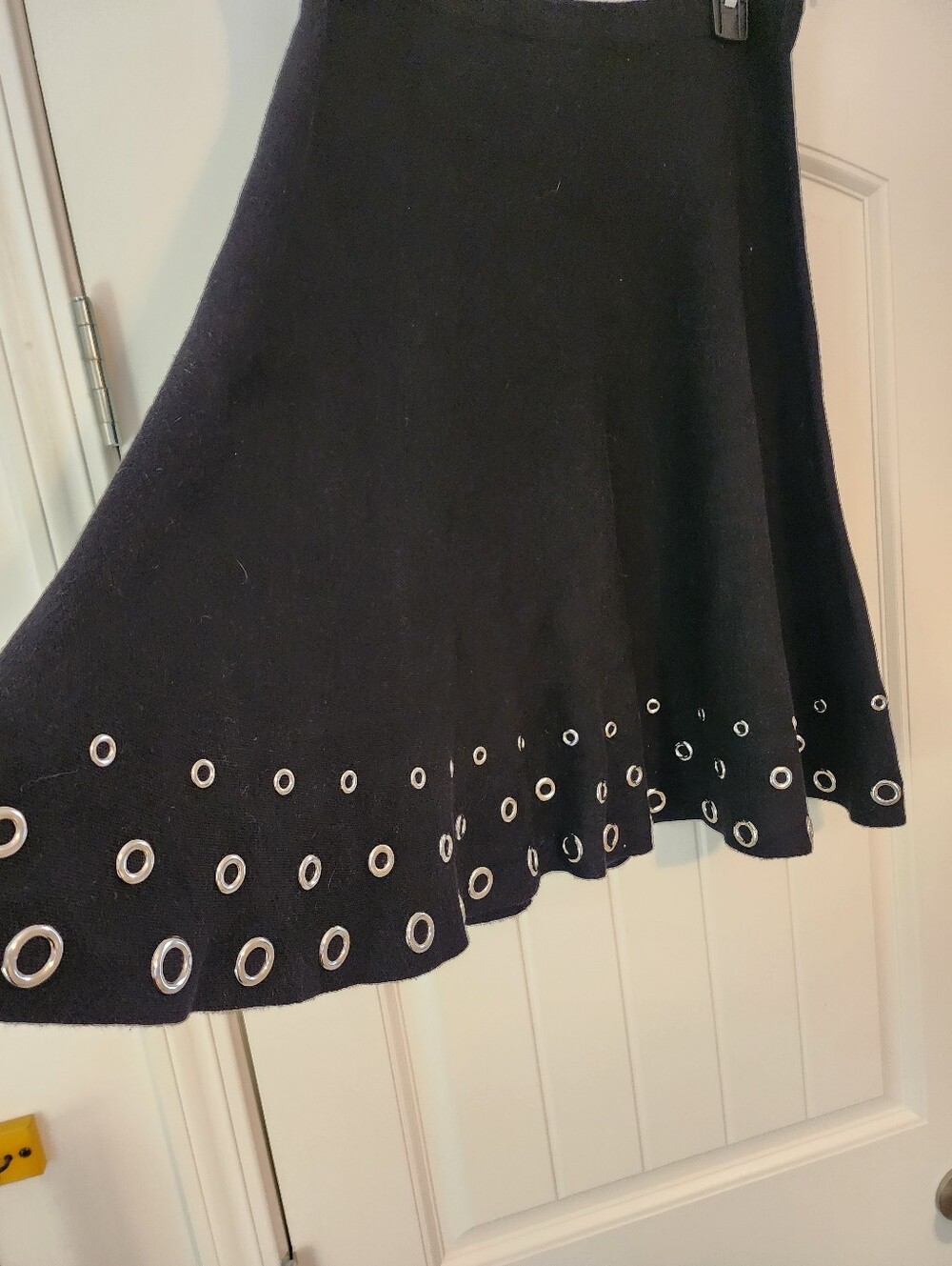 Sioni Black Skater/Circle Skirt with Silver Grommet Hem Elastic Waist XL Grunge - Picture 2 of 7